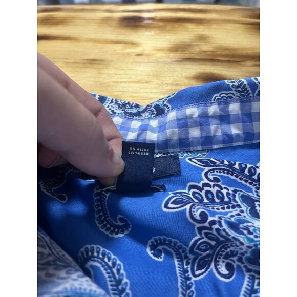 Chaps Womens  Blue Paisley Floral No Iron Button Up Shirt 2X Roll Sleeve Classic - Picture 9 of 9